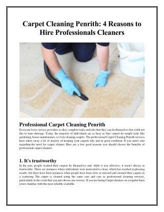 Carpet Cleaning Penrith - 4 Reasons to Hire Professionals Cleaners