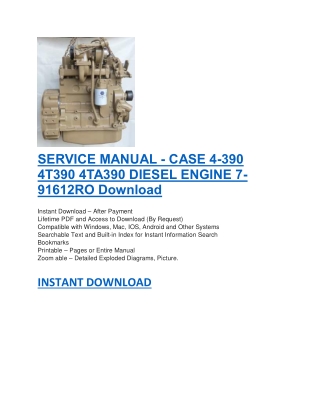 SERVICE MANUAL - CASE 4-390 4T390 4TA390 DIESEL ENGINE 7-91612RO
