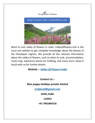 Valley Of Flowers India | Valleyofflowers.info