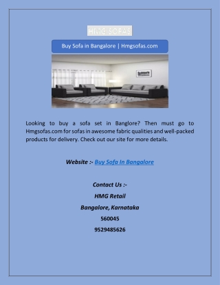 Buy Sofa in Bangalore | Hmgsofas.com