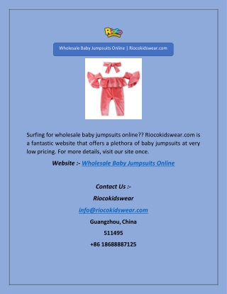 Wholesale Baby Jumpsuits Online | Riocokidswear.com