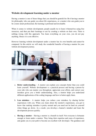 Website development learning under a mentor