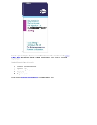 Daunorubicin Hydrochloride Injection 20mg