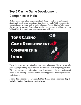 Top 5 Casino Game Development Companies In India