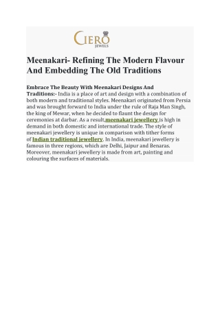 Meenakari- Refining The Modern Flavour And Embedding The Old Traditions