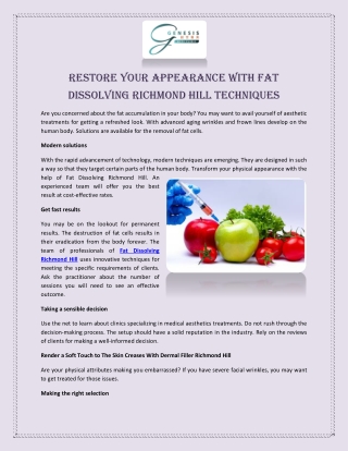 Restore Your Appearance with Fat Dissolving Richmond Hill Techniques
