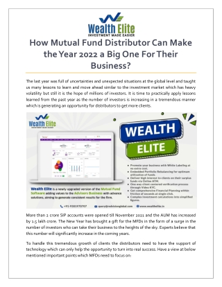 How Mutual Fund Distributor Can Make the Year 2022 a Big One For Their Business