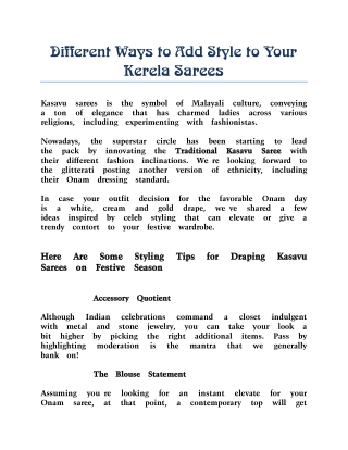 Different Ways to Add Style to Your Kerela Sarees