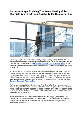 Corporate Snags Troubling Your Overall Savings? Trust The Right Law Firm In Los