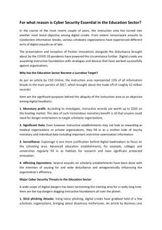 For what reason is Cyber Security Essential in the Education Sector