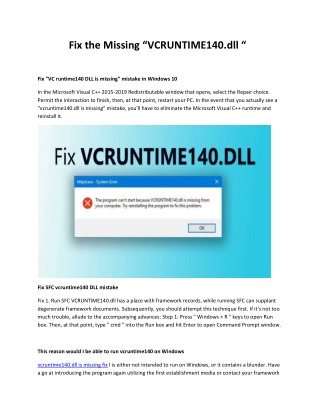 vcruntime140.dll is missing fix