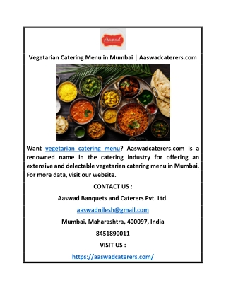 Vegetarian Catering Menu in Mumbai | Aaswadcaterers.com