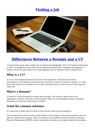 Differences Between a Resume and a CV