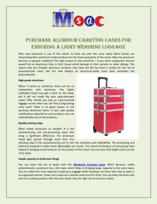 Purchase Aluminum Carrying Cases For Ensuring A Light-weighing Luggage