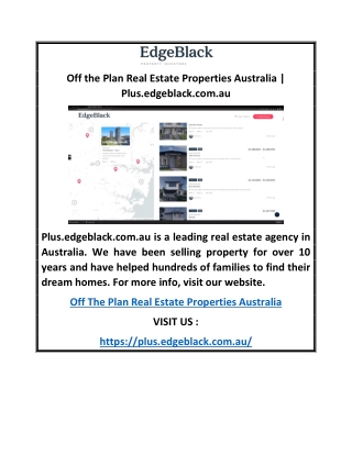 Off the Plan Real Estate Properties Australia | Plus.edgeblack.com.au
