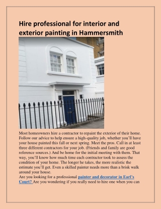 Hire professional for interior and exterior painting in Hammersmith