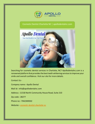 Cosmetic Dentist Charlotte NC | apollodentalnc.com