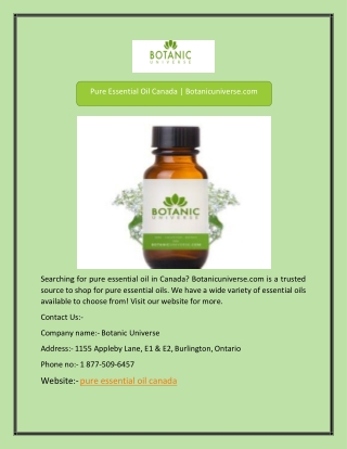 Pure Essential Oil Canada | Botanicuniverse.com