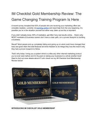 IM Checklist Gold Membership Review_ The Game Changing Training Program Is Here