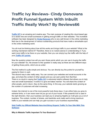 Traffic Ivy Reviews- Cindy Donovans Profit Funnel System With Inbuilt Traffic Really Work_ By Reviews66