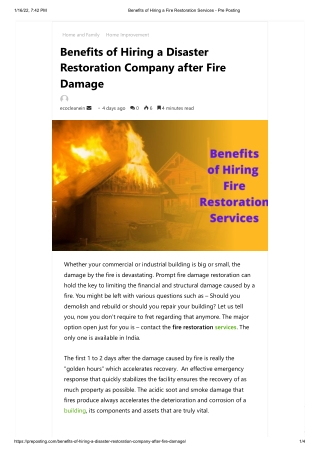 Benefits of Hiring a Fire Restoration Services