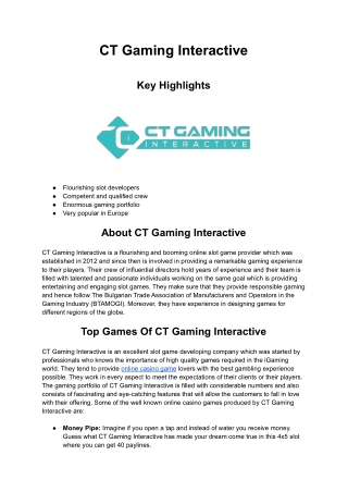 Casino Game Provide - CT Gaming Interactive