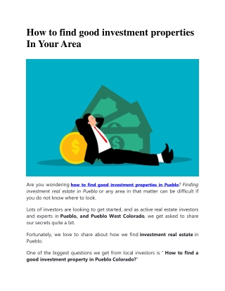 How to find good investment properties In Your Area