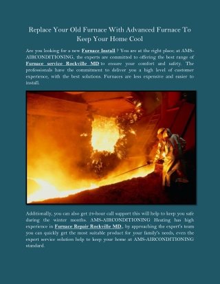 Replace Your Old Furnace With Advanced Furnace To Keep Your Home Cool