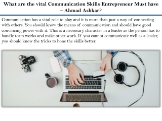 What are the vital Communication Skills Entrepreneur Must have – Ahmad Ashkar?