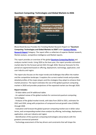 Quantum Computing Technologies and Global Markets to 2026