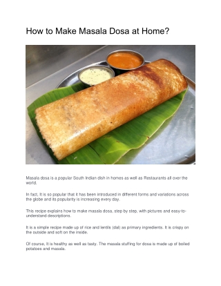 How to Make Masala Dosa at Home