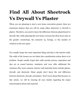 Find All About Sheetrock Vs Drywall Vs Plaster