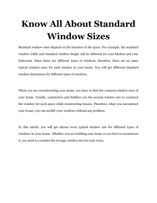 Know All About Standard Window Sizes