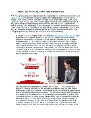 Dial-61-872-000-111- to activate trend micro antivirus