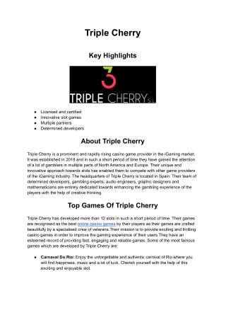 Casino Game Provider - Triple Cherry