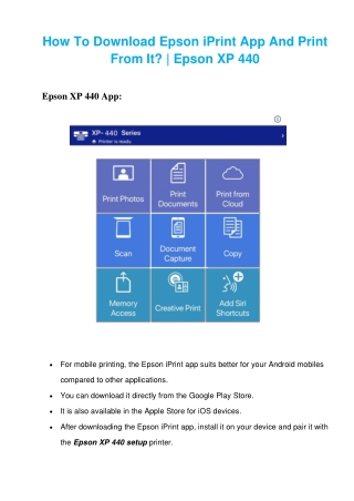 How To Download Epson iPrint App And Print From Epson XP440 ?