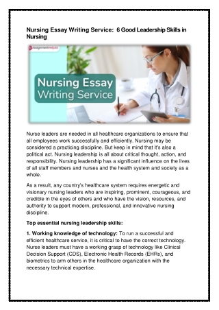 Nursing Essay Writing Service-  6 Good Leadership Skills in Nursing