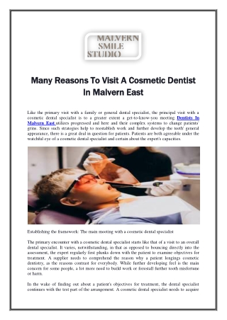 Many Reasons To Visit A Cosmetic Dentist In Malvern East