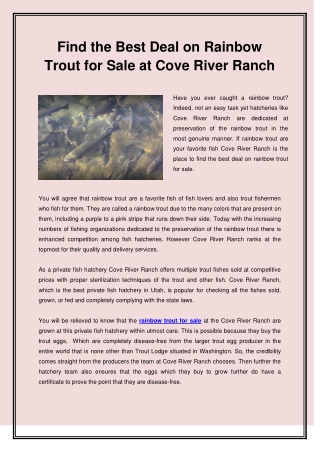 Find the Best Deal on Rainbow Trout for Sale at Cove River Ranch