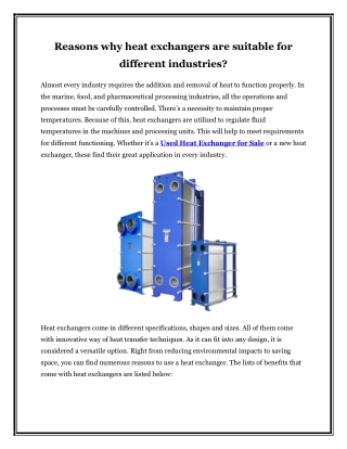 Reasons why heat exchangers are suitable for different industries?