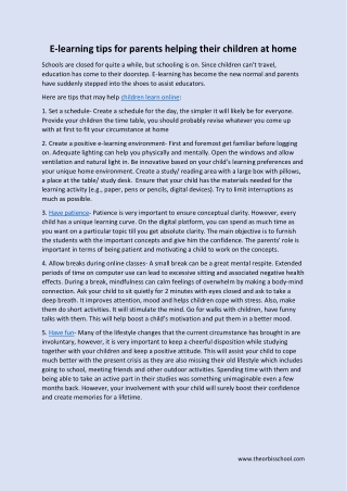 E-learning tips for parents helping their children at home