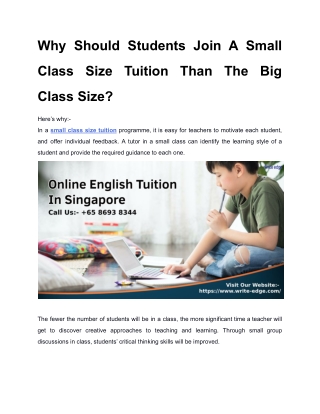 Why Should Students Join A Small Class Size Tuition Than The Big Class Size