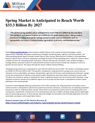 Spring Market is Anticipated to Reach Worth $33.3 Billion By 2027