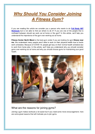 Why Should You Consider Joining A Fitness Gym