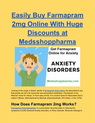 Easily Buy Farmapram 2mg Online With Huge Discounts at Medsshoppharma