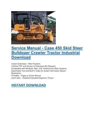 Service Manual - Case 450 Skid Steer Bulldozer Crawler Tractor Industrial