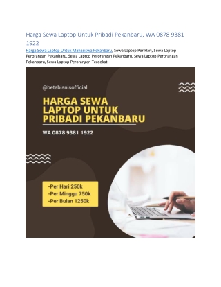 Harga Sewa Laptop Untuk Pribadi Pekanbaru, WA 0878 9381 1922