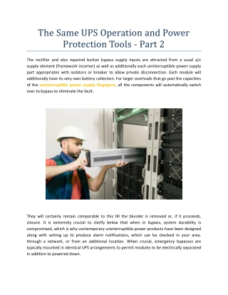The Same UPS Operation and Power Protection Tools - Part 2