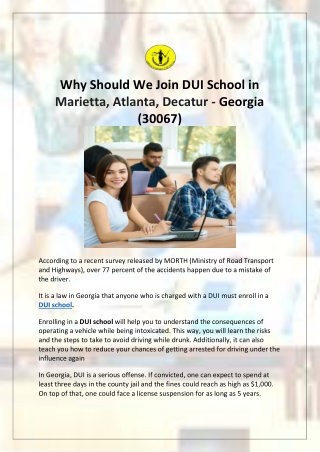 Why Should We Join DUI School in Atlanta - 30067