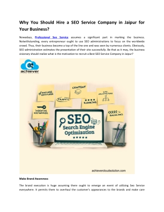 Why You Should Hire a SEO Service Company in Jaipur for Your Business